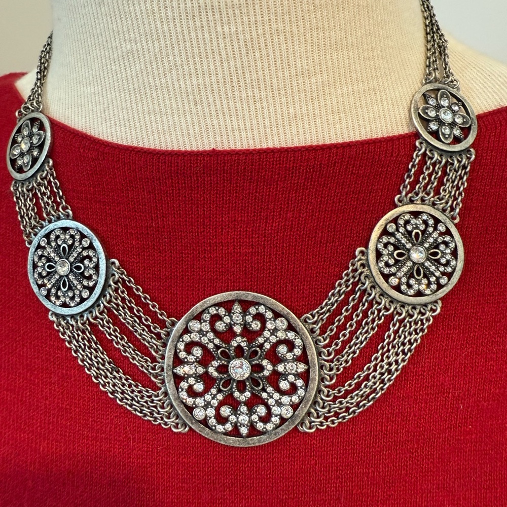 Touchstone Crystal by Swarovski Silver Necklace with Intricate Design